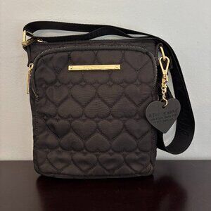Betsey Johnson Black Hearts Nylon Quilted Crossbody